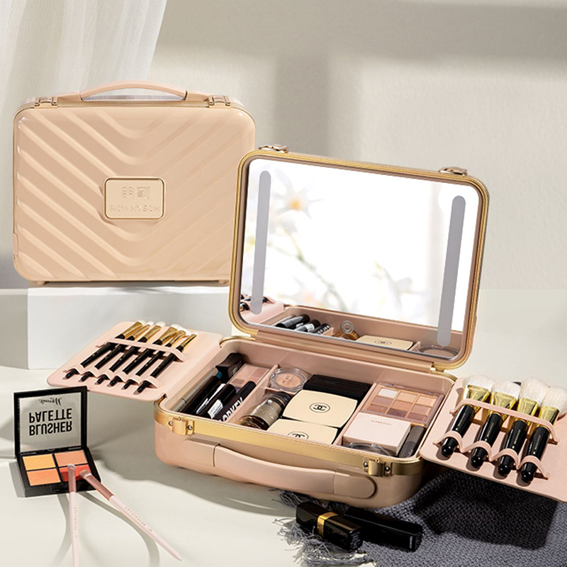 ROWNYEON Travel Makeup Case With Light Up Mirror - Portable Organizer and Train Case for Makeup Artists and Hairstylists